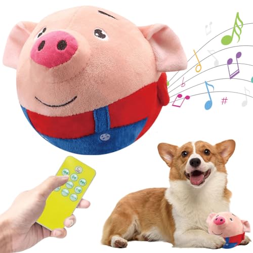 Starnearby Hundespielzeug Ball, USB Wiederaufladbar Hundeball Unzerstörbar, Bewegendes Interaktives Hundespielzeug mit Musik, Sprechendes Selbstrollender Hund Ball (Rotes Schwein mit Fernbedienung) von Starnearby