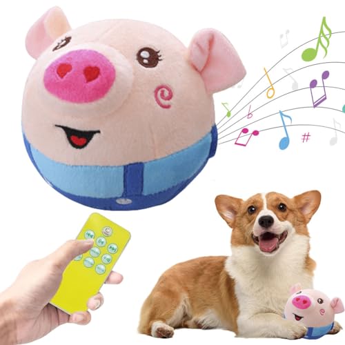 Starnearby Hundespielzeug Ball, USB Wiederaufladbar Hundeball Unzerstörbar, Bewegendes Interaktives Hundespielzeug mit Musik, Sprechendes Selbstrollender Hund Ball (Smiley Blue Pig mit Fernbedienung) von Starnearby