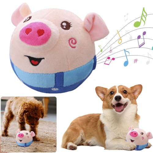 Starnearby Hundespielzeug Ball, USB Wiederaufladbar Hundeball Unzerstörbar, Bewegendes Interaktives Hundespielzeug mit Musik, Sprechendes Selbstrollender Hund Ball (Smiley Blue Pig ohne Fernbedienung) von Starnearby