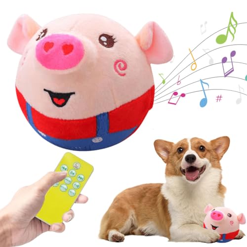 Starnearby Hundespielzeug Ball, USB Wiederaufladbar Hundeball Unzerstörbar, Bewegendes Interaktives Hundespielzeug mit Musik, Sprechendes Selbstrollender Hund Ball (Smiley Red Pig mit Fernbedienung) von Starnearby