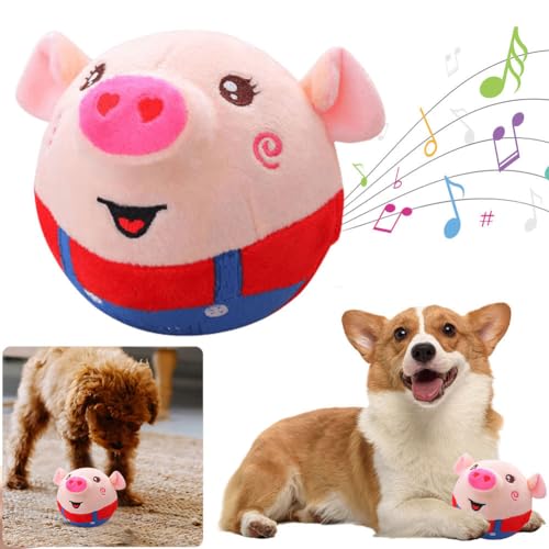 Starnearby Hundespielzeug Ball, USB Wiederaufladbar Hundeball Unzerstörbar, Bewegendes Interaktives Hundespielzeug mit Musik, Sprechendes Selbstrollender Hund Ball (Smiley Red Pig ohne Fernbedienung) von Starnearby