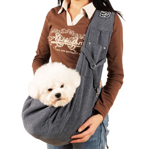 Starnearby Hundetragetasche mit Handytasche, Hundetasche für Kleine Hunde 5kg, Tragetasche Hund Katze, Tragetuch Hund Verstellbar, Hundetrage Transporttasche für Haustiere Outdoor Reise (Dunkelgrau) von Starnearby