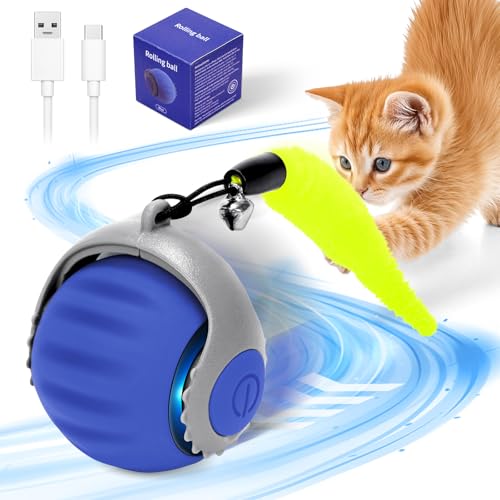 Starnearby 2025 Neu Speedy Tail 3.0 Interaktives Katzenspielzeug Ball Elektrisch Interaktiver Spielball für Katzen Katzenspielzeug Selbstbeschäftigung Katzenball mit 2 Ersatzschwanz (Blau) von Starnearby