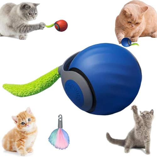 Starnearby Interaktives Katzenspielzeug Elektrisch Ball 2025 Neu Magic Ball Hund Interaktiver Spielball für Hunde Automatisches Katzenspielzeug Selbstbeschäftigung mit Ersatzschwanz (Blau) von Starnearby