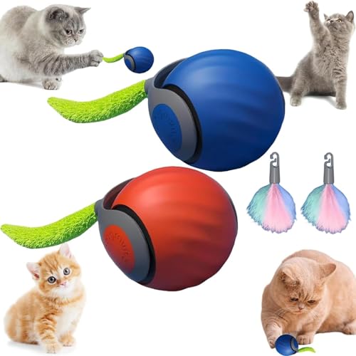 Starnearby Interaktives Katzenspielzeug Elektrisch Ball 2025 Neu Magic Ball Hund Interaktiver Spielball für Hunde Automatisches Katzenspielzeug Selbstbeschäftigung mit Ersatzschwanz (Blau+Orange) von Starnearby