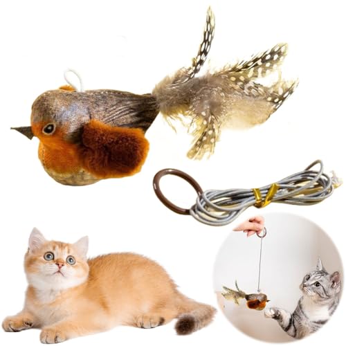 Starnearby Katzenspielzeug Vogel Fliegender Vogel Katzenspielzeug Vogel Flattern Bewegender Vogel Katzenspielzeug Elektronisches Interaktives Fliegendes Vogel Spielzeug Katze Vogel Flattert (Braun) von Starnearby