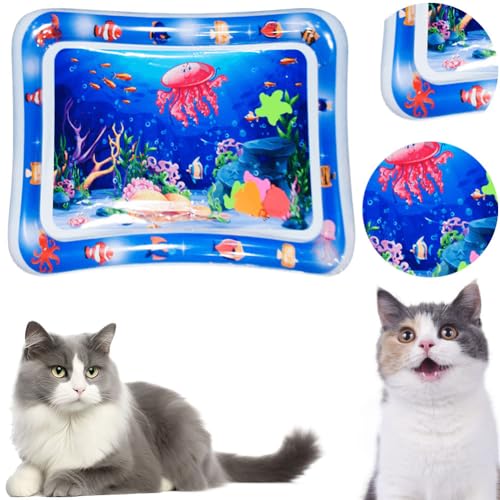 Starnearby Sensorische Wassermatte für Katzen, Wasserspielmatte Katze, Katzenspielzeug Wassermatte, Summer Cat Water Mat, Katzen Spielmatte Wasser, Water Sensor Play Mat Cat (rote Qualle) von Starnearby