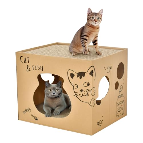 Katzenkratzer aus Karton – Doppelschichtige Wellpappenkratzbox, Kratzbaum und Haus Katzenkratzer, wendbar, Wellpappe, Katzenkratzer für Indoor-Katzen von Stianpure