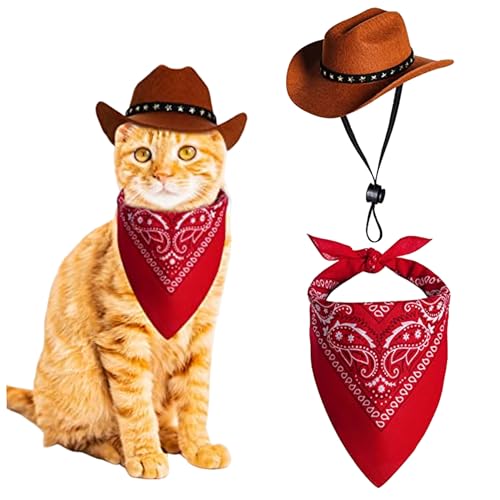 Stibzeup Hund Cowboy Kostüm 2PCS Hund Cowboyhut und Bandana Schal Western Haustier Halloween Kostüme Accessoires für Welpen Kätzchen Cosplay Party Festival täglich tragen von Stibzeup