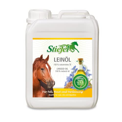 Stiefel Leinöl für Pferde, 100% naturreines Öl, kaltgepresst, unterstützt den Fellwechsel, die Verdauung & Haut, flüssig, 5l von Stiefel