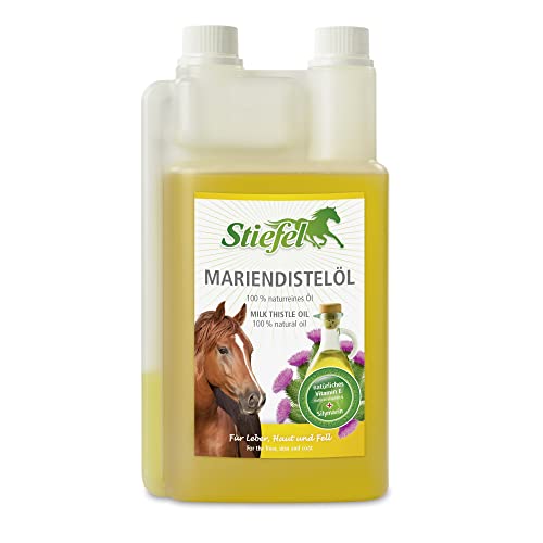 Stiefel Mariendistelöl für Pferde, hochwertiges 100% naturreines Öl, Unterstützung der Leberfunktion, Gutes für Haut & Fell, flüssig mit Dosierflasche, 1l von Stiefel