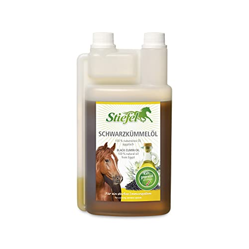 Stiefel Schwarzkümmelöl für Pferde, 100% naturreines Öl, kaltgepresst, zur Unterstützung für Haut, Fell, Atemwege, Immunsystem & Verdauung, Dosierflasche, 1l von Stiefel