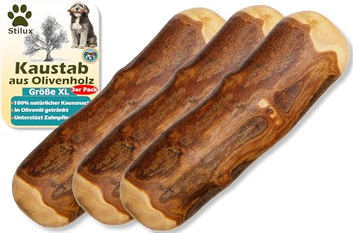Stilux® 3er Set Kauhloz aus Olivenholz für Hunde bis 40Kg, Größe XL, Kauknochen Hundespielzeug, langlebiges Holzknochen Kauspielzeug zur Hund Zahnpflege von Stilux