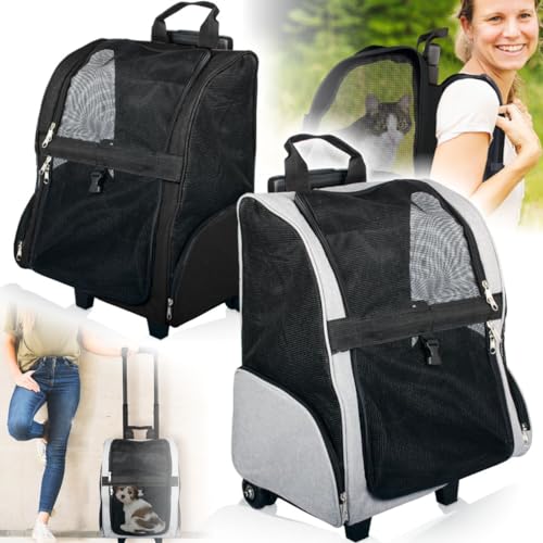 2IN1 Rucksack Trolley Hund Katze bis 15kg Transporttasche mit Rollen Hunderucksack Katzentrolley von Stimo