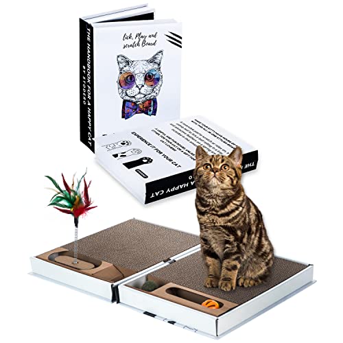 All-in-One Katzenkratzunterlage und Spielplatz, Faltbar & Einfach zu Verstauen, Buchförmiger Karton mit 2 Reversible & Austauschbare PCs Dichte Kratzunterlage Katze/Kätzchen, mit von Stodero