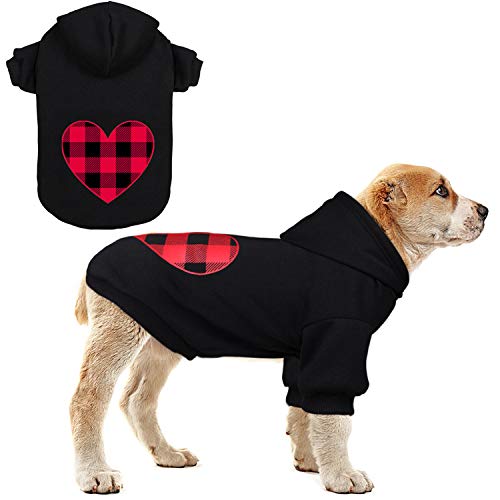 Hunde-Kapuzenpullover für mittelgroße Hunde, Haustierkleidung, schwarzes Büffelkariert, warm und weich, atmungsaktiv, Größe M von Stpiatue