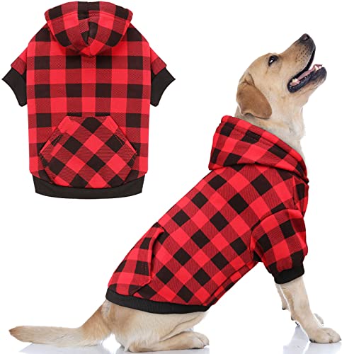 Hundepullover Hundepullover Rot Buffalo Plaid Hundekleidung Warm und Weich Atmungsaktiv Gemütlich Hunde Hoodies für Große Hunde Hundepullover für Extra Große Hunde mit Tasche (XL) von Stpiatue