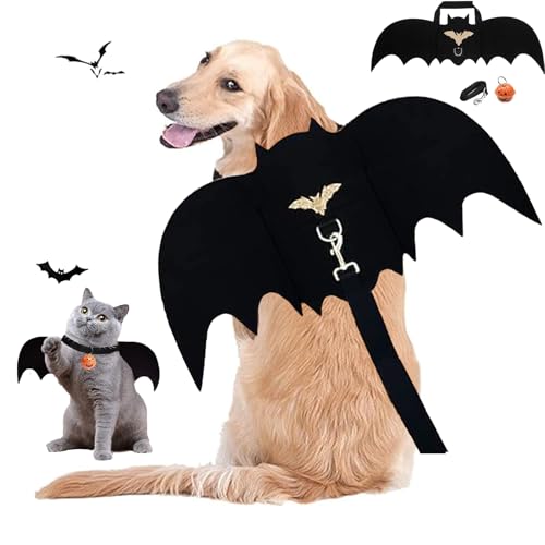 Halloween-Hundekostüm, Fledermausflügel, lustige Kostüme für mittelgroße und große Hunde, Welpen, Cosplay, Bekleidung mit Leine und Kürbisglocken, verstellbarer Fledermausflügel für Party-Outfit, von Strangefly