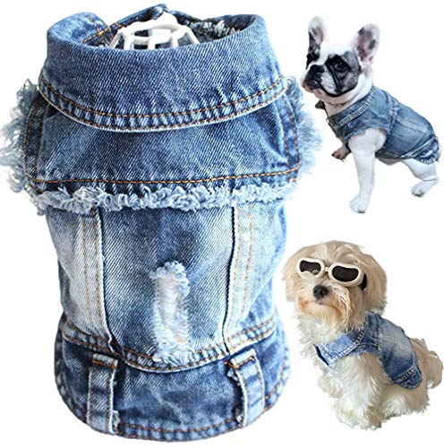 Strangefly Hunde-Jeansjacke, blaues Welpen-Denim-T-Shirt, maschinenwaschbar, für kleine und mittelgroße Hunde, Haustiere und Katzen, M von Strangefly