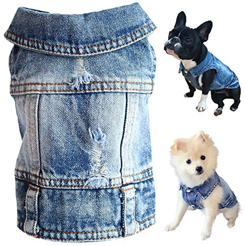 Strangefly Hunde-Jeansjacke, blaues Welpen-Jeans-Kleid, maschinenwaschbar, für kleine und mittelgroße Hunde, Haustiere und Katzen, M von Strangefly