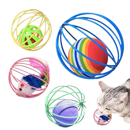 Streysisl Interaktives Katzenspielzeug, Mausball für Katzen - 4 Stück Käfig-Mausball-Spielzeug | Kreatives Haustierkatzenzubehör, Haustierkätzchenspielzeug, Haustierkatzenspielzeug für spielerische von Streysisl