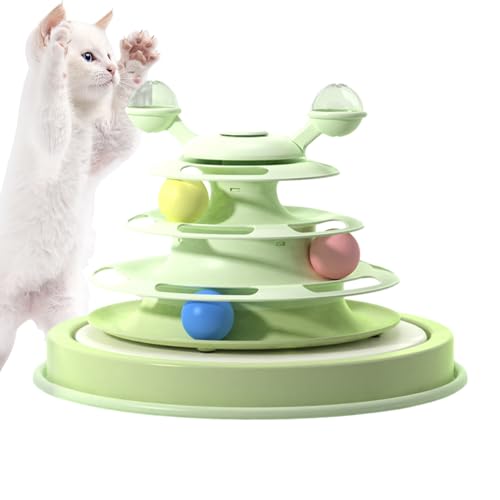 Streysisl Katzenspielzeug Rollerballbahn, Sich drehendes Katzenspielzeug für Hauskatzen | Interaktive Drehteller-Katzenspielzeugbälle mit 4 Ebenen,Haustierzubehör für Kätzchen, große und kleine von Streysisl