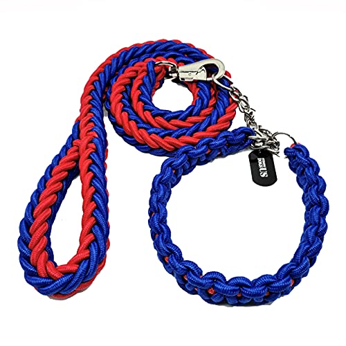Hundeleine mit Halsband | Länge 120 cm | griffig und langlebig | verfügbar in 3 Nackengrößen und 8 Farben | Für den starken Hund. (S, Red/Blue) von Strong Dogs US.