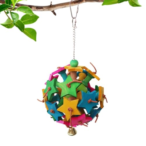 Holzblock Vogelspielzeug, Vogel Holzkauenspielzeug - Wood Stars Ball mit Lederspielzeug | Papageienkausternball, Bisskäfigzubehör, Verschleiß von Stronrive