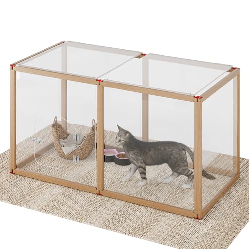 Sttoraboks Laufstall für Haustiere, Hunde-Laufstall mit Acrylplatten und Holzstäben, transparenter Welpengehege mit transparenten Paneelen für Kleintiere, Indoor-Haustierzaun, Welpen-Käfig für Hunde, von Sttoraboks