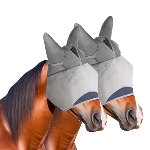 Fliegenmaske für Pferde, Super Komfort Fliegenmasken für Pferde, verstellbar, UV-Schutz, Atmungsaktivität, Pferde Fliegenmasken mit Ohren, Pony Mini Equine Fliegenmaske (2 Stück, klein) von Stuffed