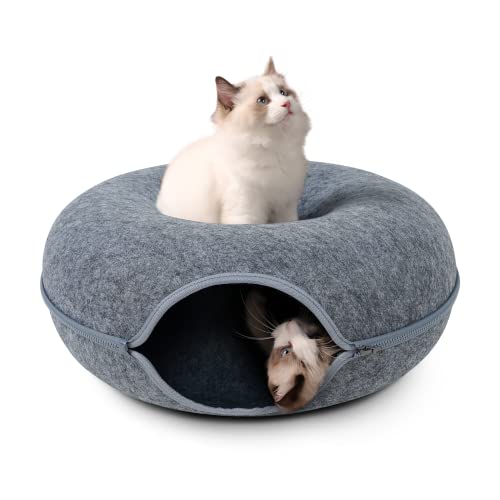 Katzentunnelbett – Peekaboo Katzenhöhle – Indoor-Katzen-Donut-Tunnel – abnehmbarer runder Filz & waschbarer Innenraum Katzenversteck (61 cm) von Stunnoosy