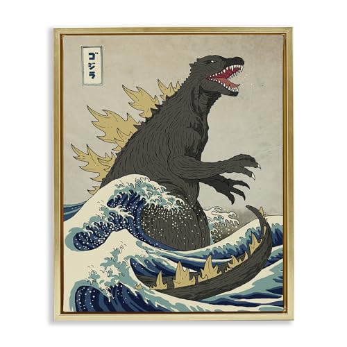 Stupell Industries Godzilla in The Waves Eastern Poster Stil Illustration, Design von Michael Buxton von Stupell Industries