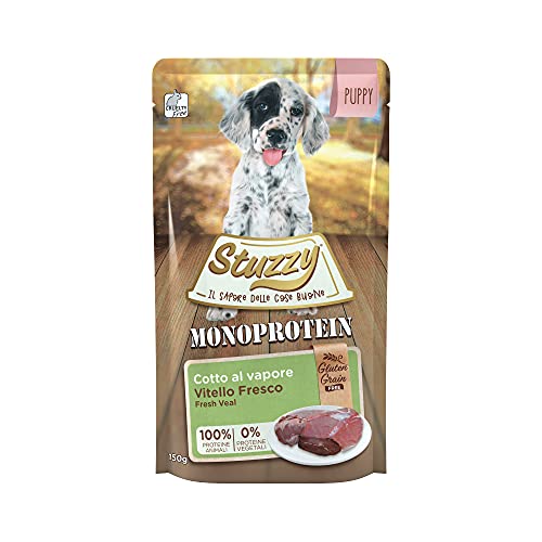 Stuzzy, Monoprotein Grain & Gluten Free, Nassfutter für Welpen, Geschmack von frischem Rindfleisch, in Pastete - insgesamt 1,8 kg (12 Beutel x 150 g) von Stuzzy