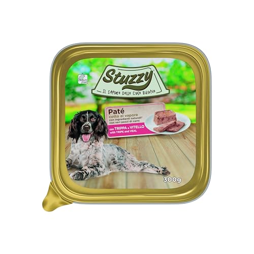 Stuzzy, Nassfutter für Erwachsene Hunde mit Trippe und Kalbfleisch, Pastete und Fleisch in Stücken (18 Schalen à 300 g) von Stuzzy