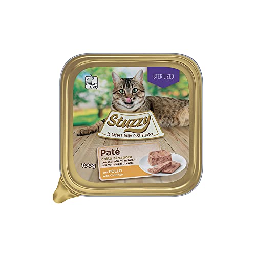 Stuzzy Mister, Nassfutter für Katzen, sterilisiert, Geschmack, Huhn, Linie Pastete und Fleisch in Stücken, insgesamt 3,2 kg (32 Becher x 100 g) von Stuzzy