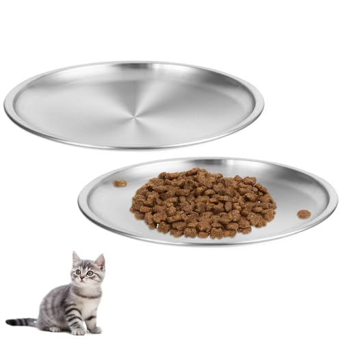 2 Stück Katzennapf Flach Edelstahl, 17 cm Futternapf Katze für Katzen mit Breiten Schnurrhaaren Surefeed Futterschale Trinknapf Katze Napf Katze Fressnapf Katze, Fallsicher Leicht zu Reinigen von Styquenzer