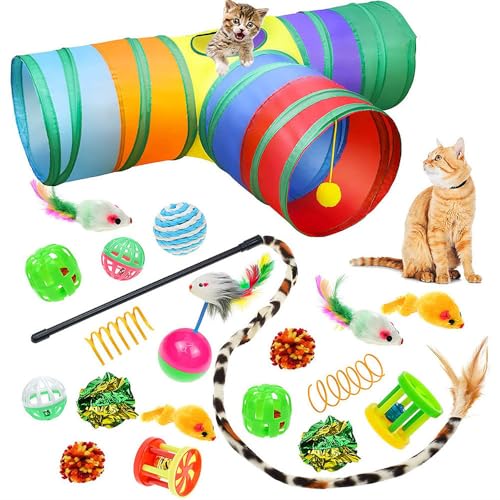 Katzenspielzeug für Katzen, Kätzchen, Spieltunnel, Mausform, Bälle, faltbar, lustiges Katzenzelt, Maus, Zubehör, Simulationsfische (20 Packungen) von SuBeriYi