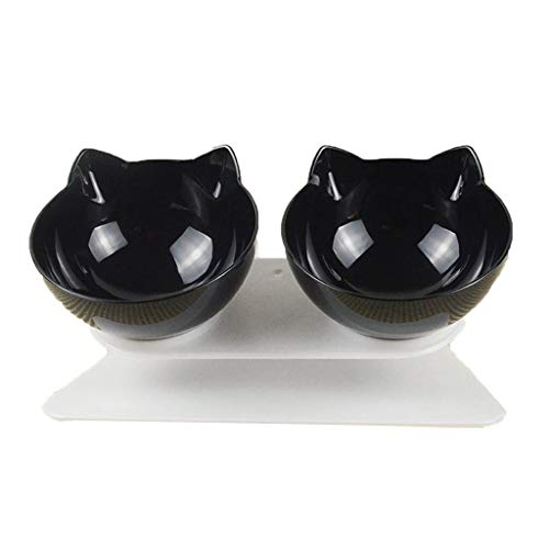 Pet Food Water Feeder Dogs Cats Double Bowl with Stand Double Black von Suammiitstrieadea