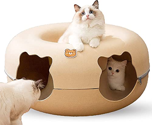 katzenbett,Höhlen&häuser,katzenhöhle Double Hole katzenTunnelbett L-63cm Einzigartiges Doppel Loch Design Katze Tunnel Spielzeug und Bett mit Abnehmbarer und waschbarer Eigenschaft von Sudadera