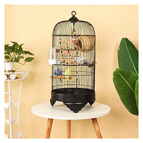 Vogelkäfig Ständer Haustier Vogelkäfige Papagei Haustierhaus 75CM Metall Edelstahl Runder Käfig Papagei Perle Vogelkäfig Kreativer Runder Kanarienvogelkäfig mit Leiter Hängespielzeug ( Color : Nero ) von Sudemota