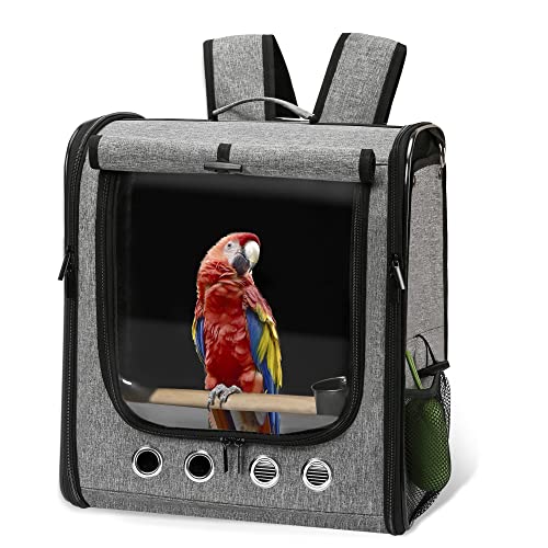 Suertree Rucksack für Vögel mit Holzstab, Vogel Tragetasche Vogel Reisekäfig, Leichter Rucksack für Papagei, tragbare Vogel Reisetasche, Haustier transparente atmungsaktive Reisekäfig (X-Large) von Suertree