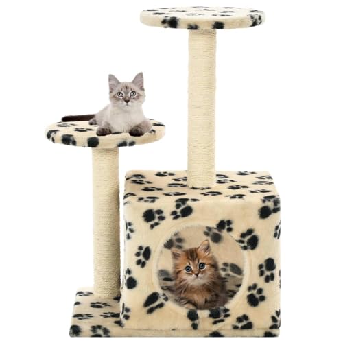 Sufrk Katzen-Kratzbaum Sisal 60 cm Katzenkratzbaum Cat Tree Katzen Kratzbaum Katzen ZubehöR Indoor Beige Pfoten-Aufdruck von Sufrk