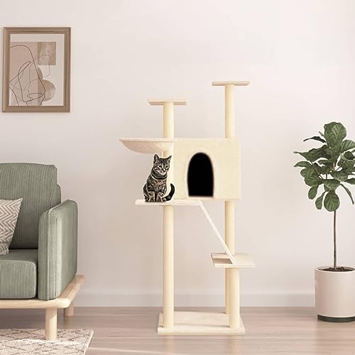 Sufrk Kratzbaum mit Sisal-Kratzsäulen Creme 143 cm Cat Tree Kratzbaum Grosse Katzen Stabil Kratztonne von Sufrk