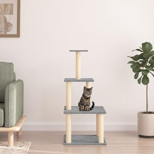 Sufrk Kratzbaum mit Sisal-Kratzsäulen Hellgrau 111 cm Kratzbaum FüR GroßE Katzen Cat Tree von Sufrk