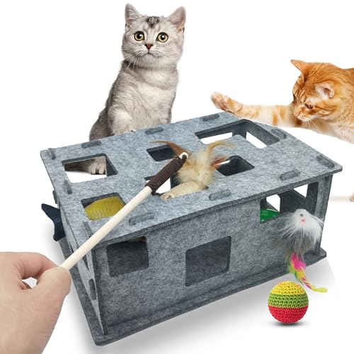 Sugeru Katzenspielzeug Selbstbeschäftigung aus Filz,Interaktives Katzenspielzeug Box zur Selbstbeschäftigung und Gemeinsam Spielen | Cat Futterspiel,Intelligenzspielzeug,katzentunnel von Sugeru