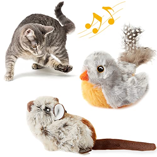 Suhaco Katzenspielzeug für Katzen im Innenbereich, interaktives Feder, quietschendes Vogel- und Maus-Kätzchen, Melodie Chaser Motion aktiviertes Kätzchen, lustiges Spielzeug (2 Stück) von Suhaco