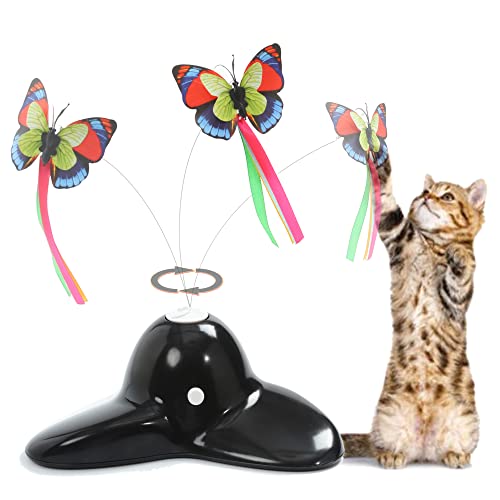 Suhaco Interaktives Katzenspielzeug für Hauskatzen Rotierender Teaser Schmetterling für Kätzchen Automatisches Selbstspielendes Kätzchenspielzeug (Schwarz) von Suhaco