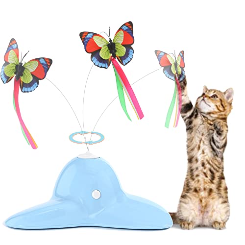 Suhaco Katze Spielzeug Interaktives Schmetterling Kätzchen Spielzeug für Indoor Katzen Elektrisches rotierendes Teaser Schmetterling Automatisches Selbstspielspaß Katze Spielzeug für Langeweile(Blau) von Suhaco