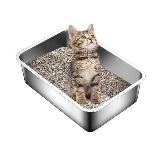 Suhaco Katzentoilette aus Edelstahl für Kätzchen, rostfrei, 45 cm L x 34 cm B x 15 cm H hoch, für kleine Katzen und Kaninchen von Suhaco