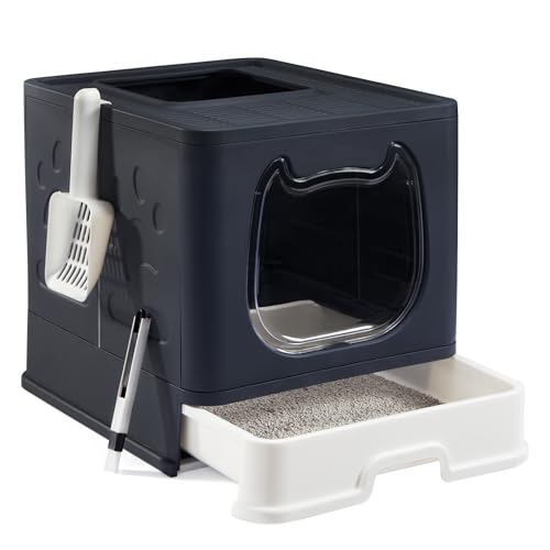 Suhaco Katzentoilette mit Deckel, abgedeckter oberer Einstieg, faltbare Katzentoilette für kleine und mittelgroße Katzen, Schubladen-Typ, Kätzchen, Toilettentoilette, mit Streuschaufel und 2-1 von Suhaco